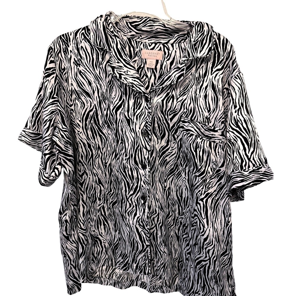 Cabernet Petites Blouse Womens XL Zebra Print Vintage 90s Chic